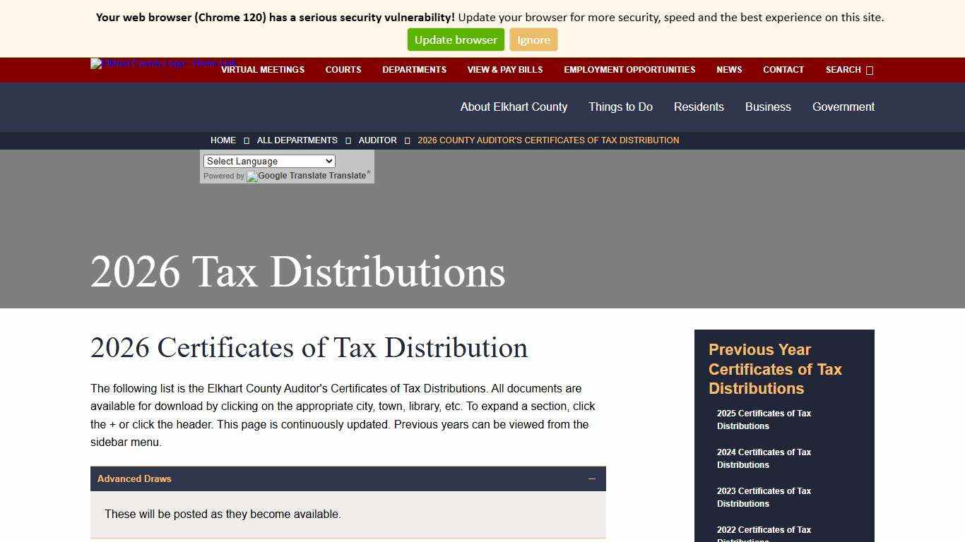 2026 County Auditor's Certificates of Tax Distribution - Elkhart County